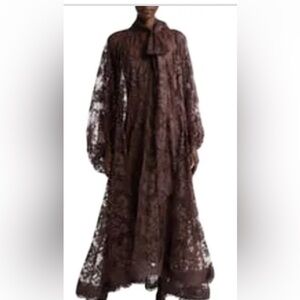 Zimmermann Floral Lace Gown in Deep Brown